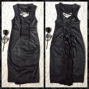 Blacklist Jacquard Ruffled Corset Black Dress Medium Lip Service